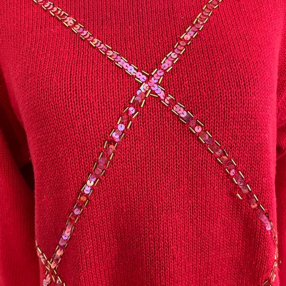 Crystal Kobe Red Jeweled Holiday Sweater Size Small - Picture 3 of 11